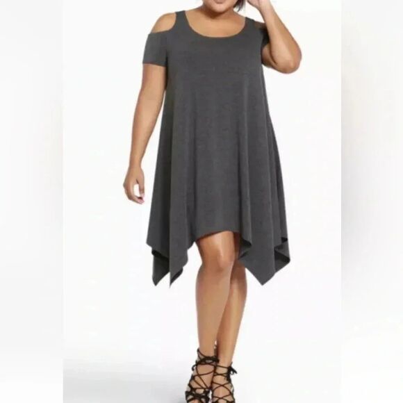 torrid Dresses & Skirts - Torrid 1 Charcoal Gray Comfy Knit Cold Shoulder Handkerchief Dress